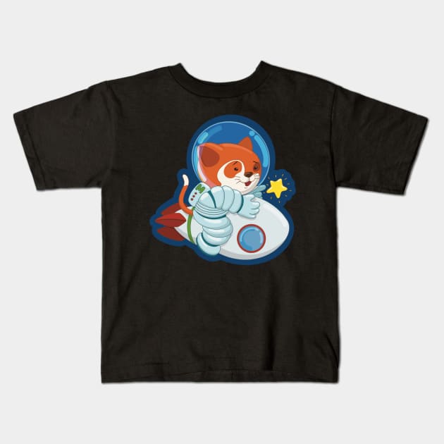 Wishing Star Astronaut Cat Kids T-Shirt by undersideland